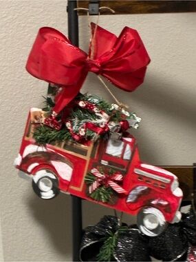 Festive Red Holiday Truck Hanging or Ornament